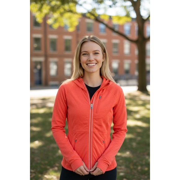 Icebreaker Merino GT Orange Heathered Full Zip Hoodie Jacket Activewear - Picture 1 of 6